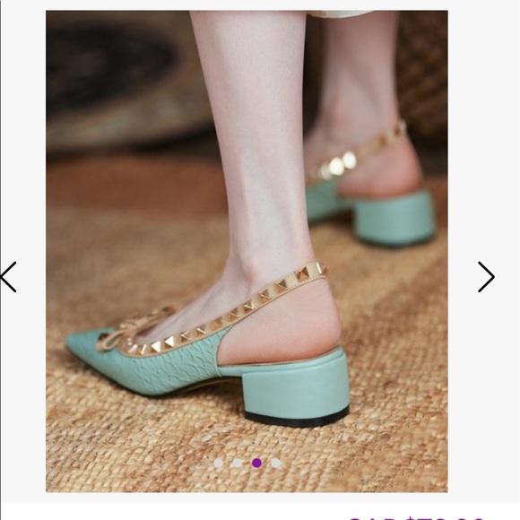 Green Croc-Embossed Studded Leather Slingback Women YOUTHJUNE - Picture 7 of 11